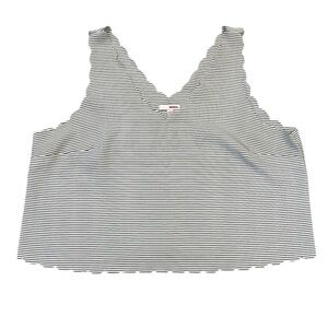 Bongo Cropped Tank Top Lightweight Black White Stripe Backwall Scalloped Size XL